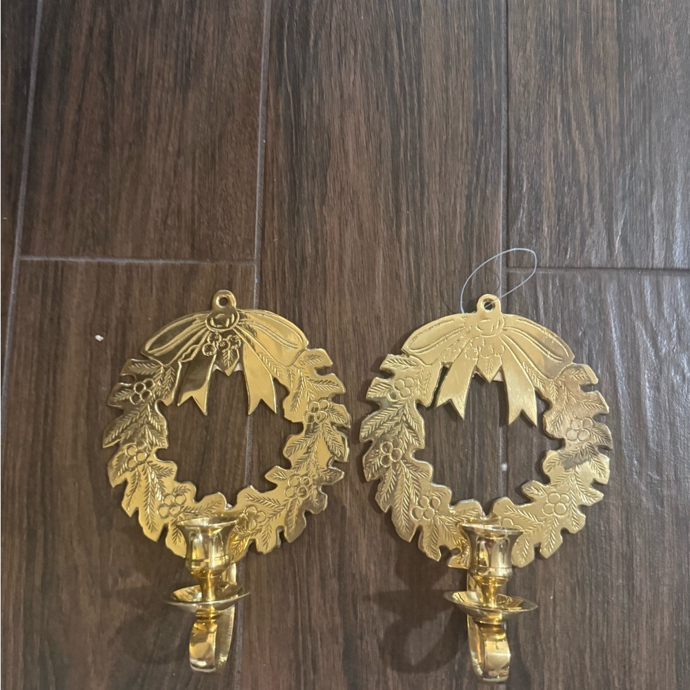 Brass vintage Hosley Wreath Candle Holders